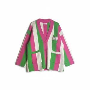 JASCLS Pink and Green Vertical Striped Oversized Knit Button-Up Cardigan